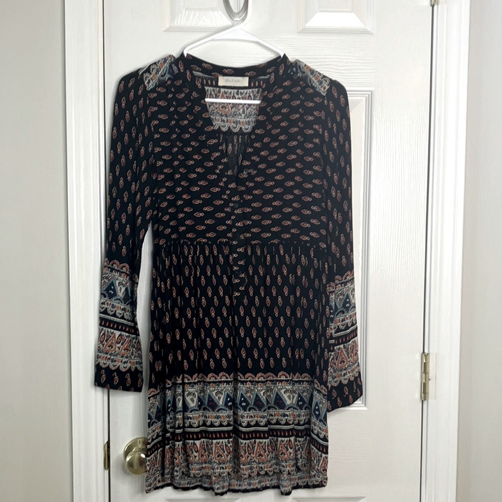 Altar’d State BOHO long sleeve button front tunic dress size S